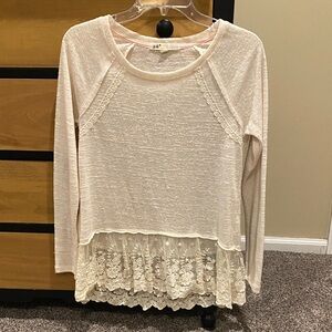 Jolt Cream Long Sleeve Lace Hem Top